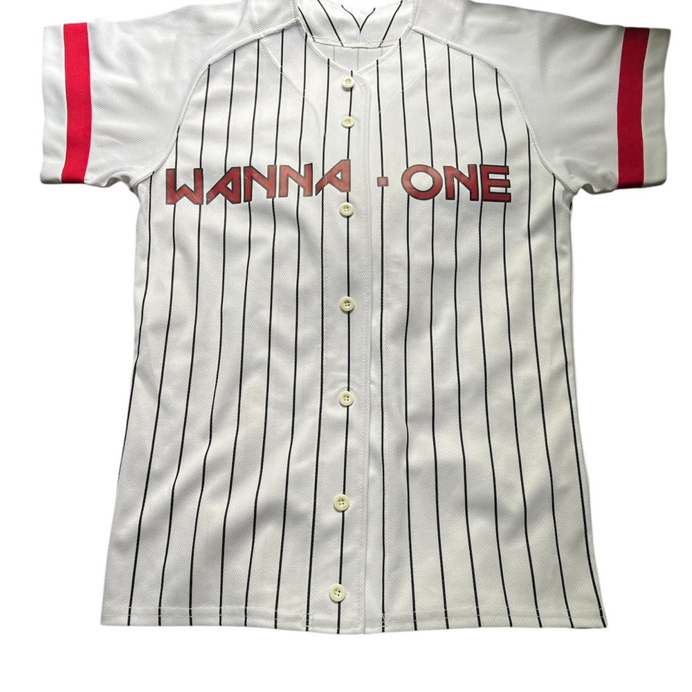 White and Red Baseball Jersey with Pinstripes